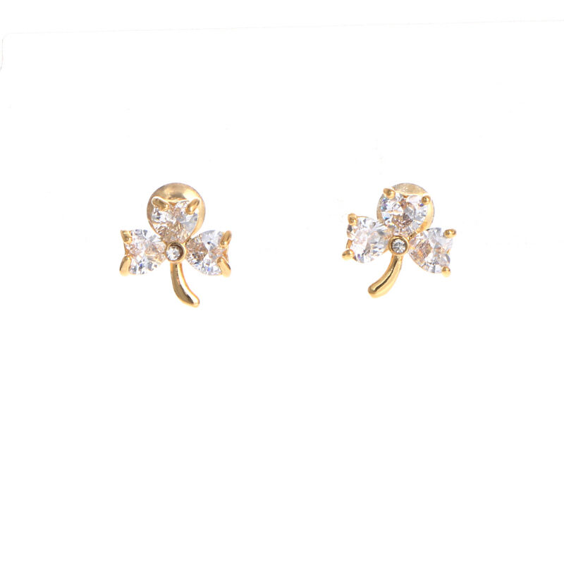Grá Collection Gold Plated Shamrock With 3 Cubic Zirconia Stones Earrings